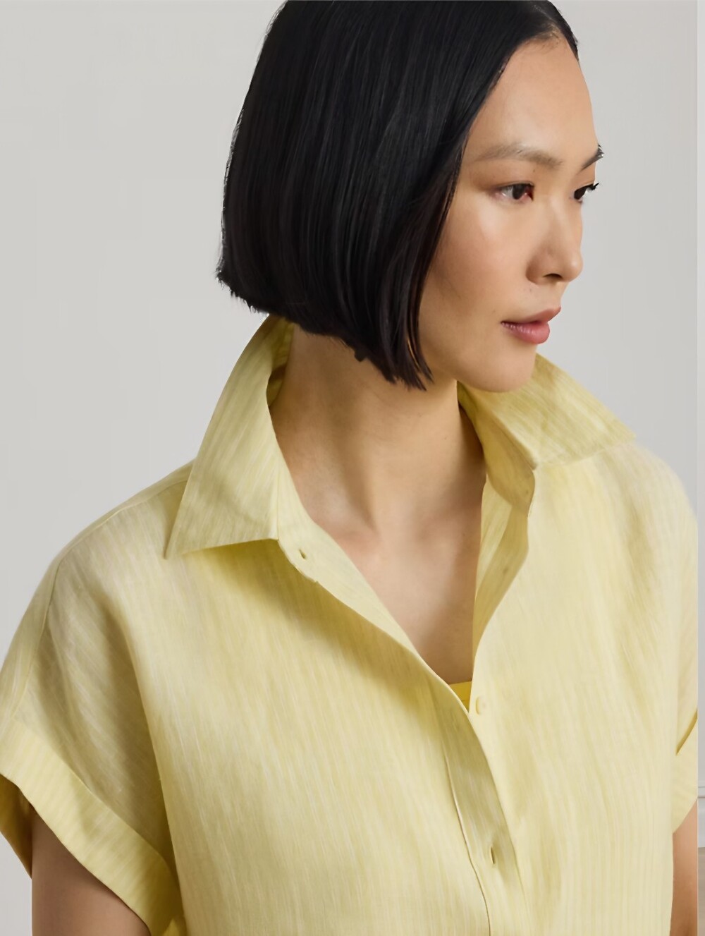 Lauren Ralph Lauren Yellow 100% Linen Short Sleeve Button Down Shirt Womens XL - Picture 3 of 11